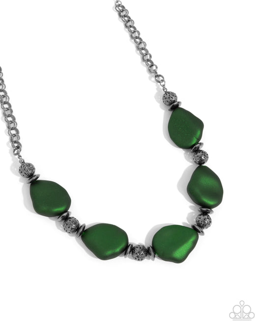 Refulgent Reformation Green Emerald & Gunmetal Bead Necklace Paparazzi N2621