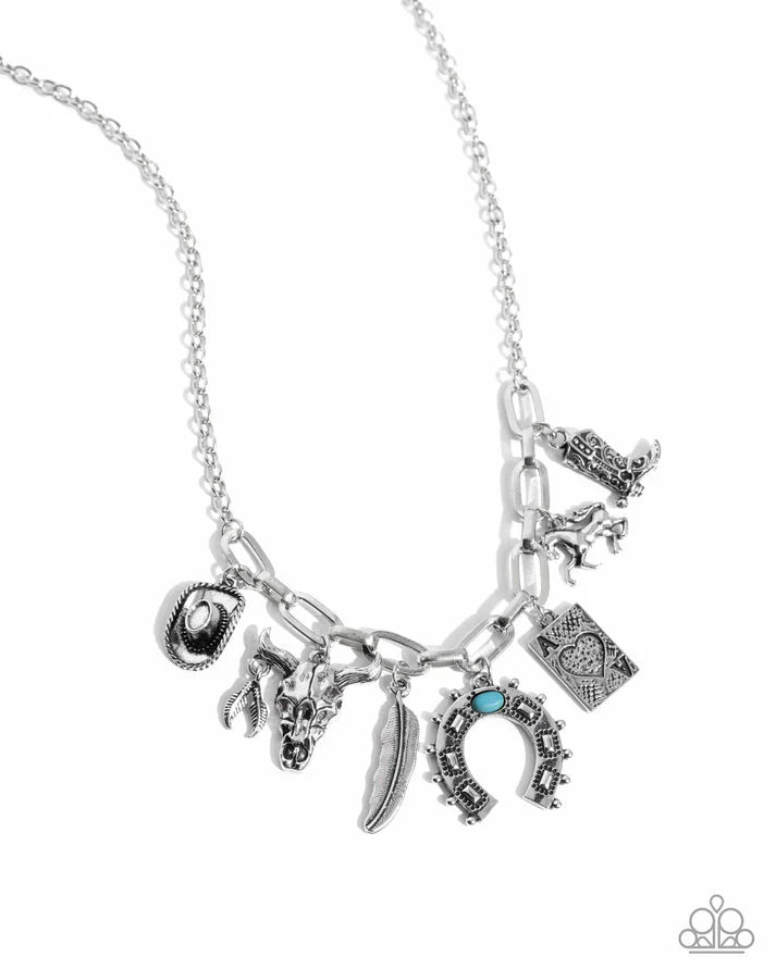 Saloon Girl Blue Turquoise Silver Cowboy Hat, Boot, Horse Life Of The Party December 2024 Santa Fe Style Paparazzi N2794