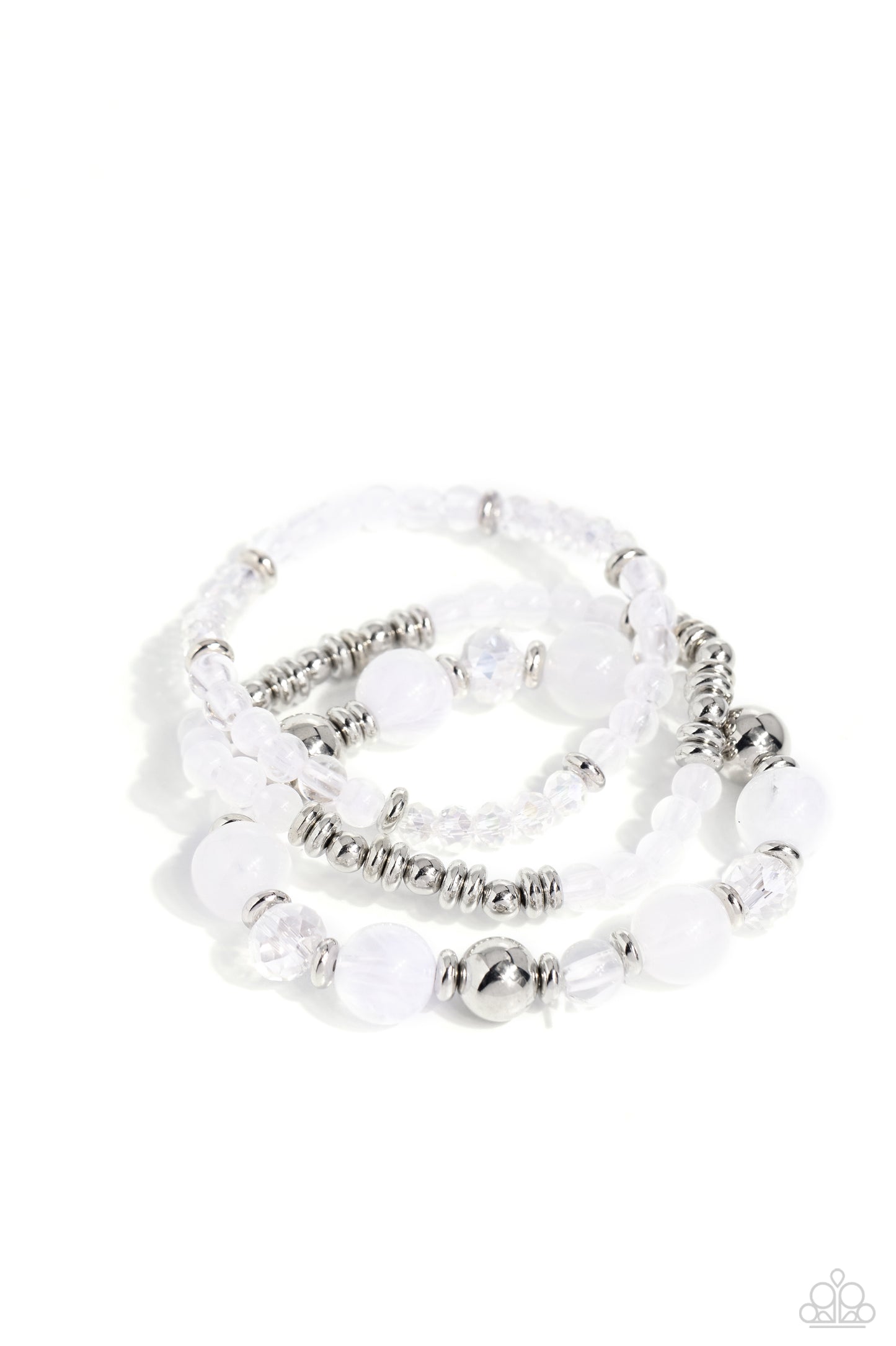 Paparazzi Shoreside Stroll - White Glassy & Opaque Bead Set Of 3 Stretch Bracelets B0652