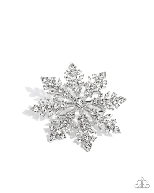 Paparazzi Snowflake Solstice - White Snowflake Lapel Pin Brooch Life Of The Party November 2025