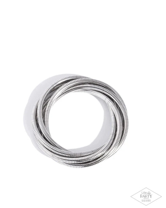 Paparazzi Stacked Severity Silver Twisted Together Snake Chain Stretch Bracelets Life Of The Party Black Diamond B2620