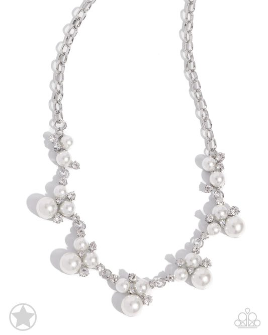 Paparazzi Toast to Perfection Silver, White Pearl & Rhinestone Blockbuster Necklace N0041