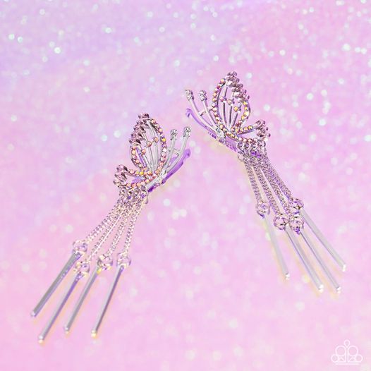 A Few Of My Favorite WINGS Pink Iridescent Rhinestone Post Earring Paparazzi Gimme The Glitz 2024 E1794