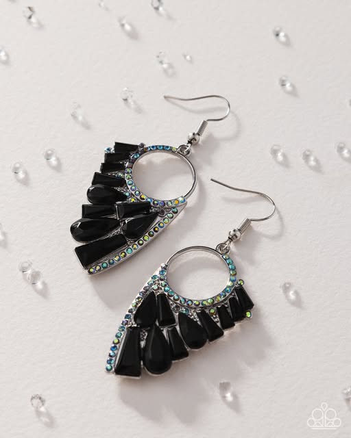Paparazzi Powerful Pageantry - Black Gem Iridescent Rhinestone Silver Earring Gimme the Glitz 2026 #16 Exclusive E3363