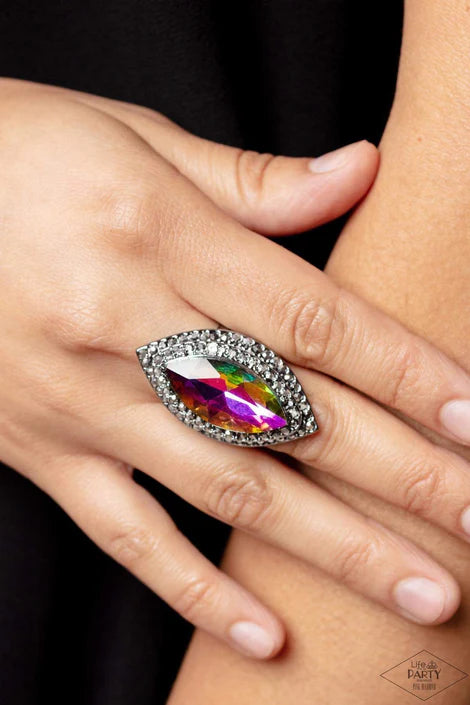 Jaw Dropping Dazzle Multi UV Shimmer Ring Life Of The Party Pink Diamond Paparazzi R0483