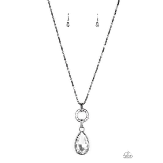 Lookin Like A Million Black Gunmetal & White Teardrop Gem Necklace Paparazzi N2018