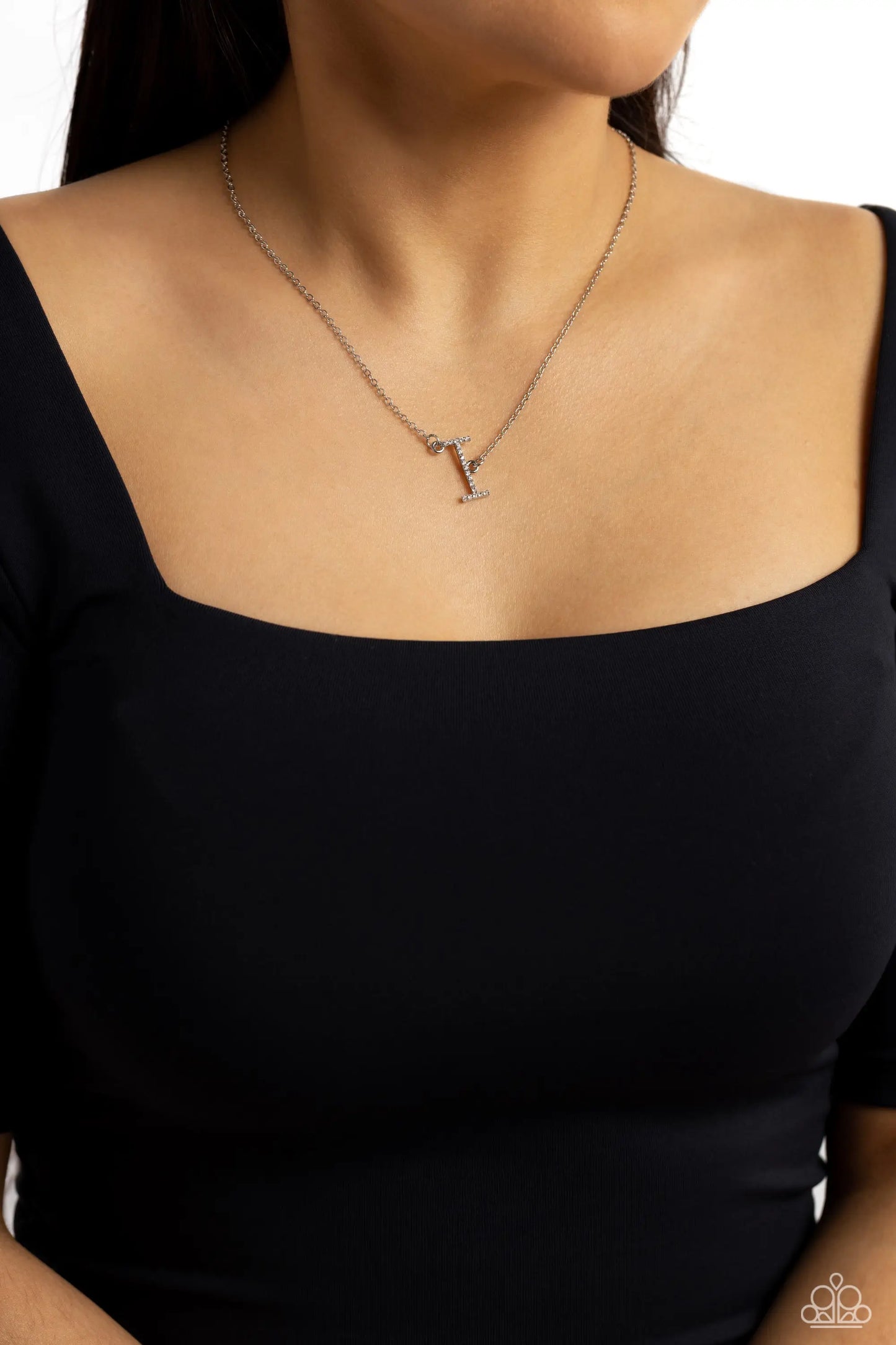 Initially Yours White - I Initial White Rhinestone Necklace Paparazzi N1867