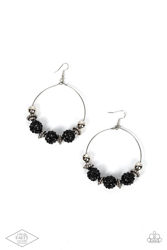 I Can Take a Compliment - Black Rhinestone Encrusted Bead Silver Accent Earring Black Diamond Exclusive Life Of The Party Paparazzi E0674