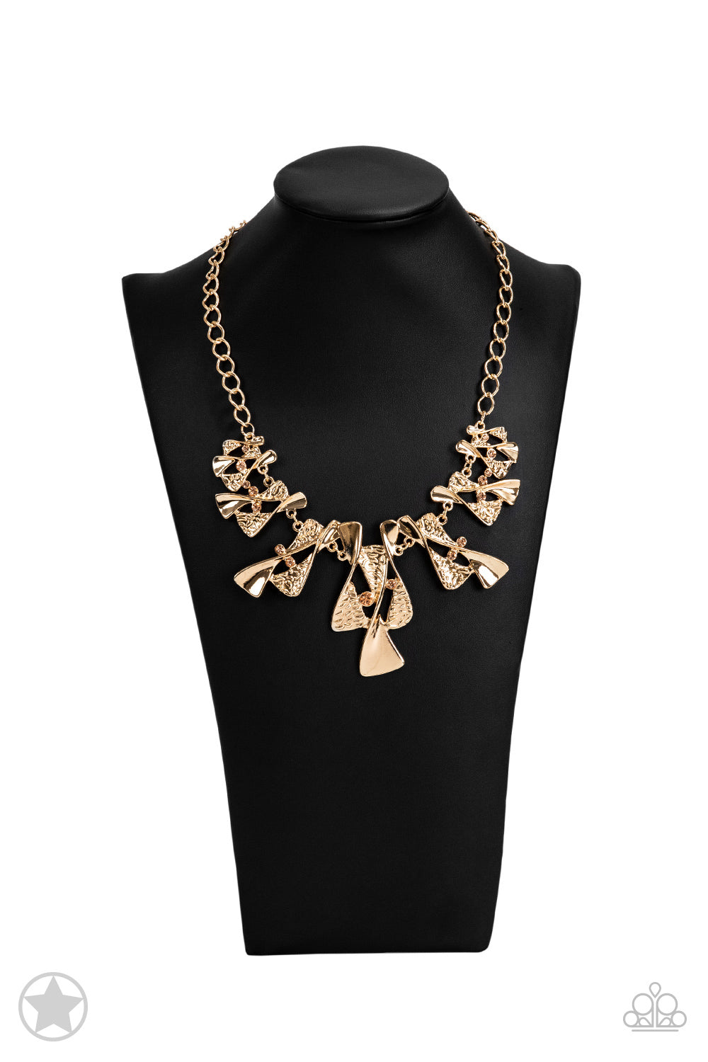 The Sands of Time Gold Hourglass Peach Rhinestone Blockbuster Necklace Paparazzi N0141