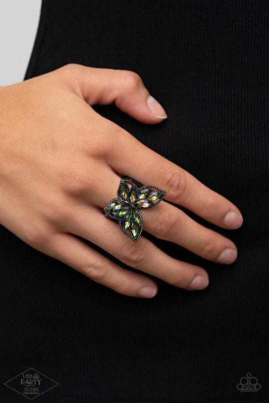 Fluttering Fashionista Multi Iridescent Oil Spill Butterfly Ring Paparazzi R0393