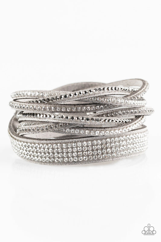 Taking Care Of Business Silver Hematite Rhinestone Urban Wrap Bracelet Paparazzi B0123