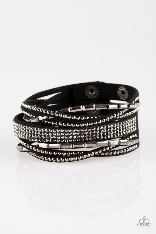 Tough Girl Glamour - Black Hematite Rhinestone Urban Wrap Bracelet Paparazzi B0199