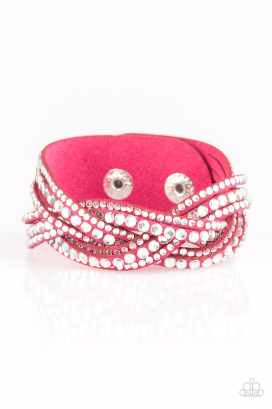 Bring On the Bling Pink Suede Wrap Rhinestone Bracelet Paparazzi B0290