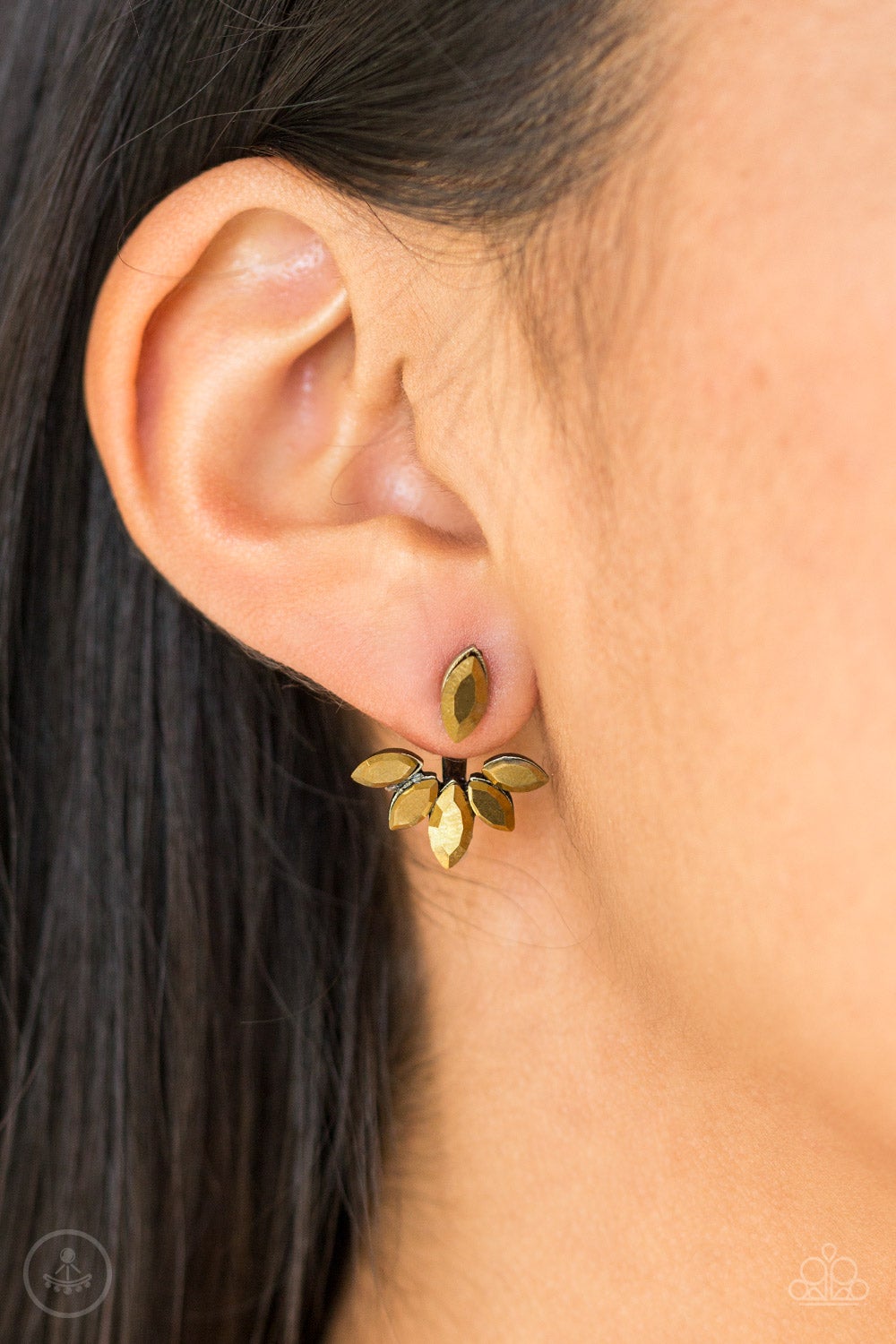 Radical Refinement Brass Rhinestone Earring (Ear Jacket Style) E0186