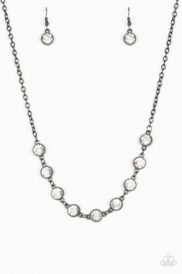 Starlit Social Black Gunmetal Frame White Rhinestone Necklace Paparazzi N0657
