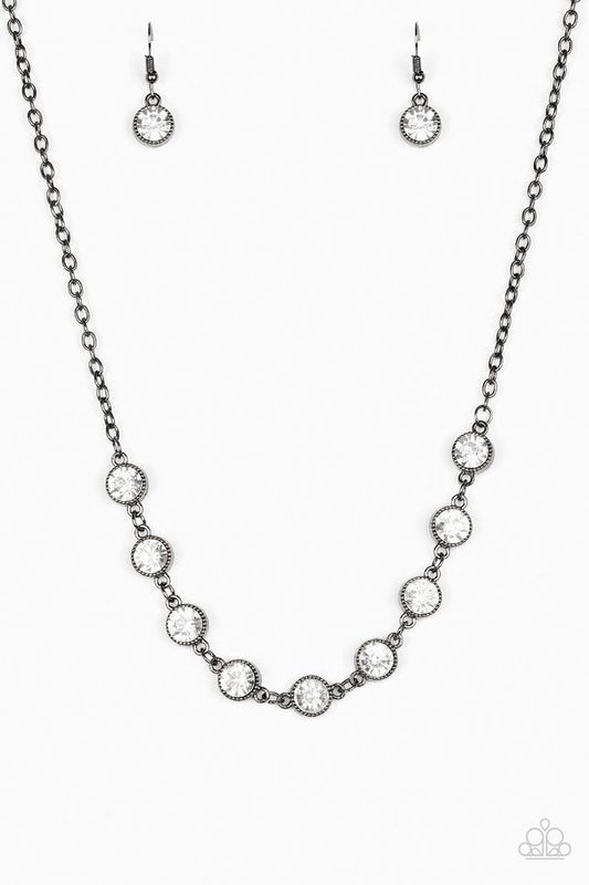 Starlit Social Black Gunmetal Frame White Rhinestone Necklace Paparazzi N0657
