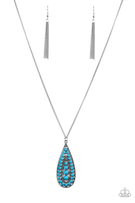 Tiki Tease Blue Tribal Teardrop Necklace Paparazzi N0006