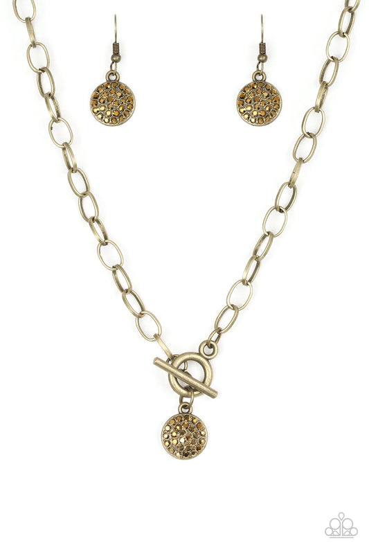 Sorority Sisters Brass Aurum Rhinestone Necklace Paparazzi N0155