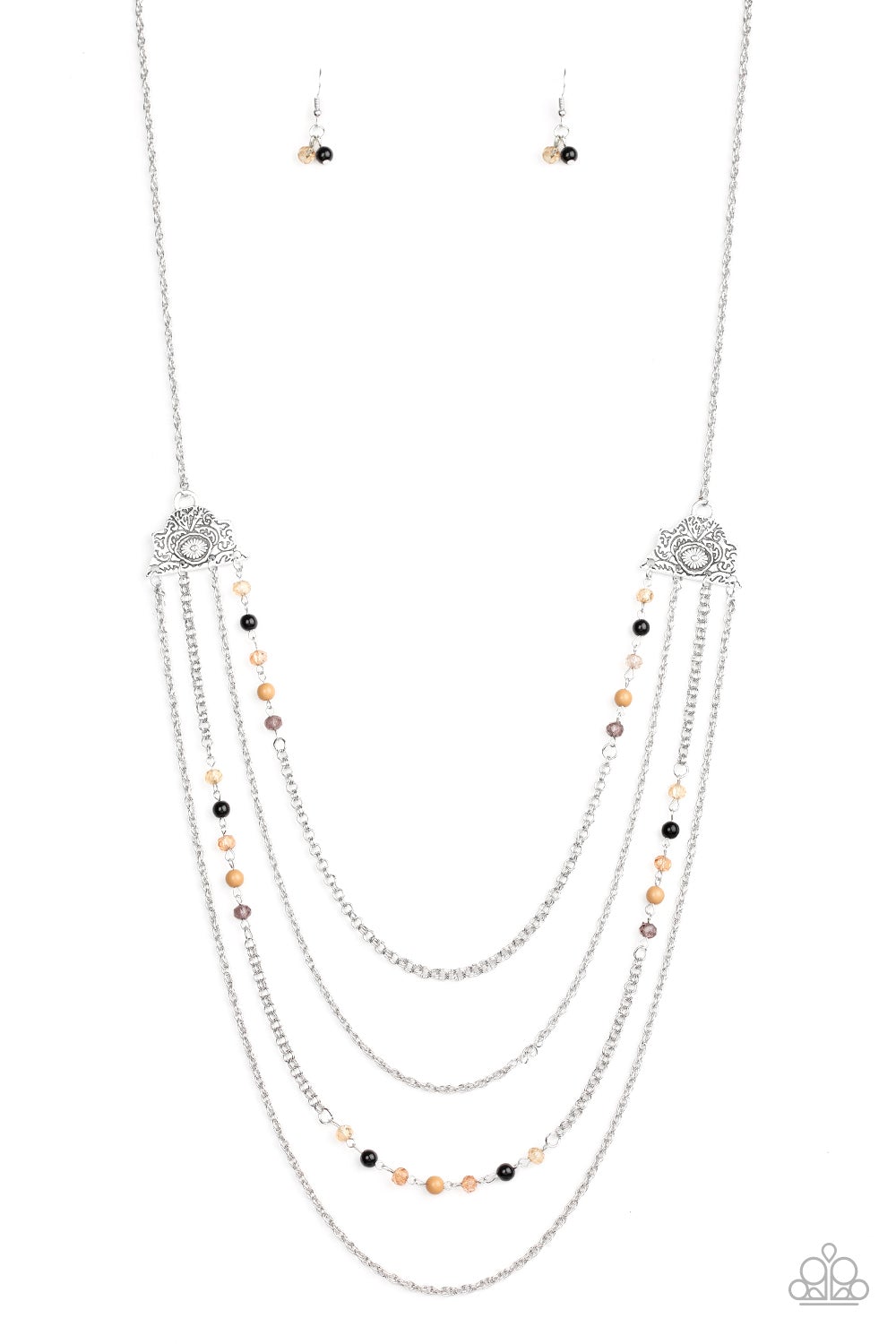 Pharaoh Finesse Multi Silver Brown, Black Bead Necklace Paparazzi N0147