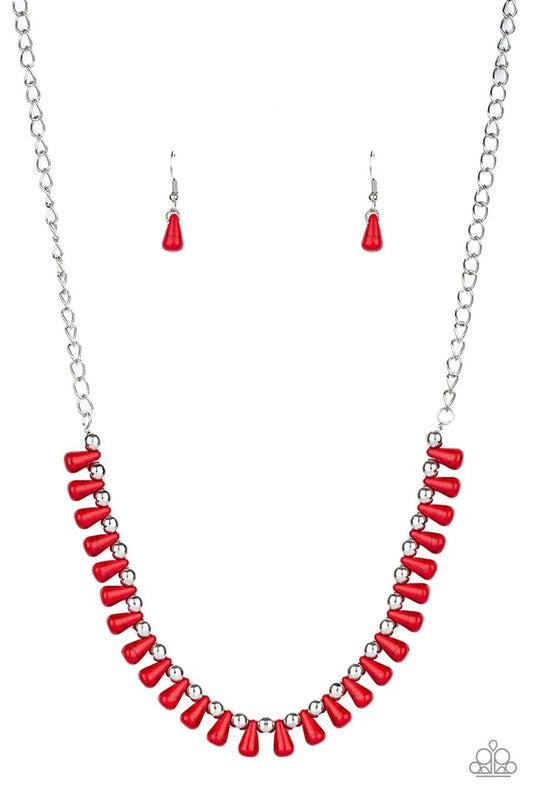 Extinct Species Red Teardrop Santa Fe Style Stone Necklace Paparazzi N0960