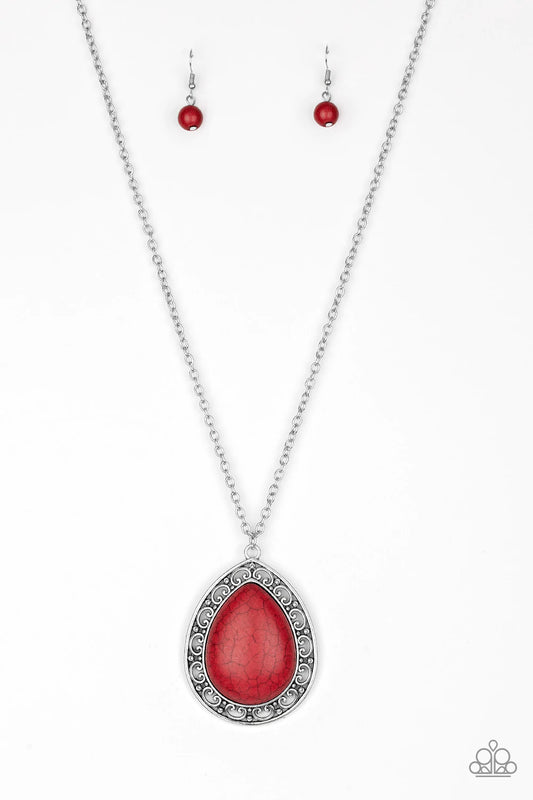 Full Frontier Red Cracked Stone Necklace Paparazzi N0761