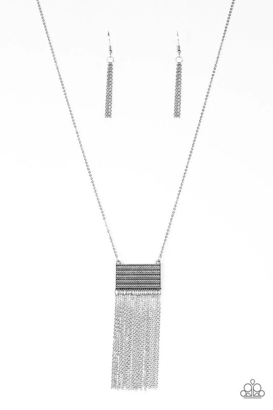 Totally Tassel Silver Textures Necklace Paparazzi N0054