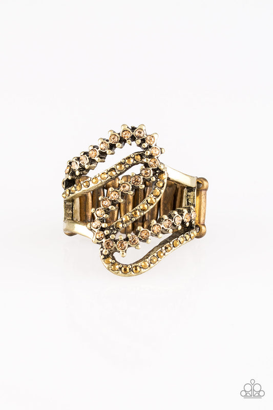 Make Waves Topaz Rhinestone Brass Ring Paparazzi R0037