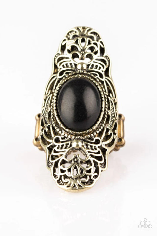 Ego Tripping Brass Black Stone Ring Paparazzi R0017