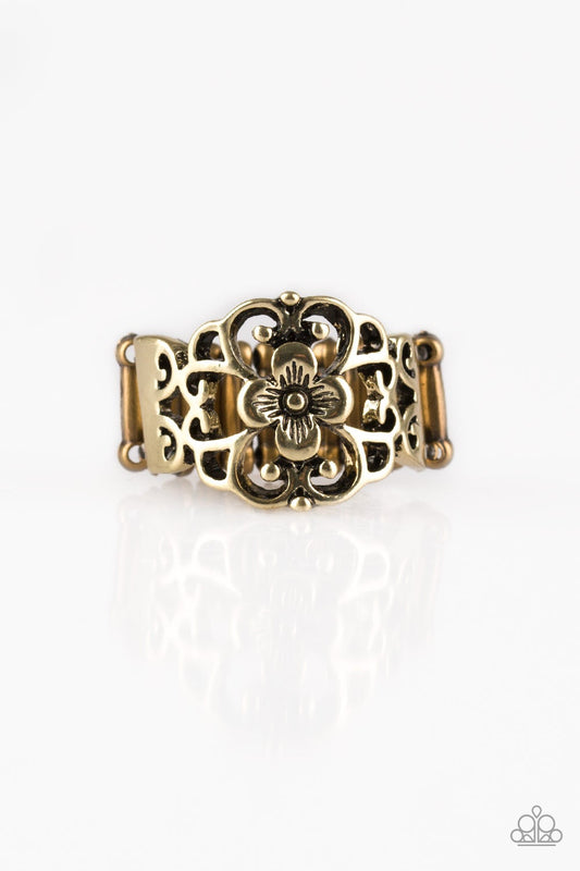 Fanciful Flower Gardens Brass Floral Ring Paparazzi R0156