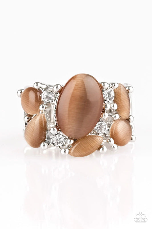 Modern Moonwalk Brown Moonstone Silver Ring Paparazzi R0064