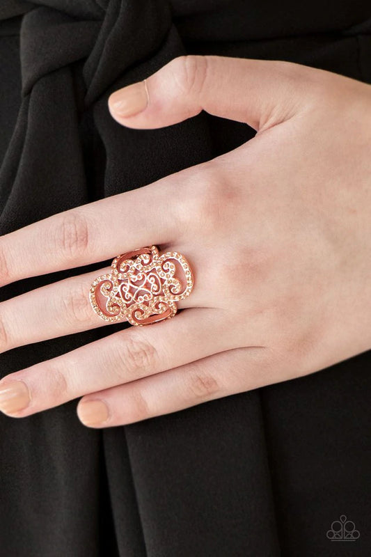 Regal Regalia Peach Rhinestone Copper Ring Paparazzi R0092