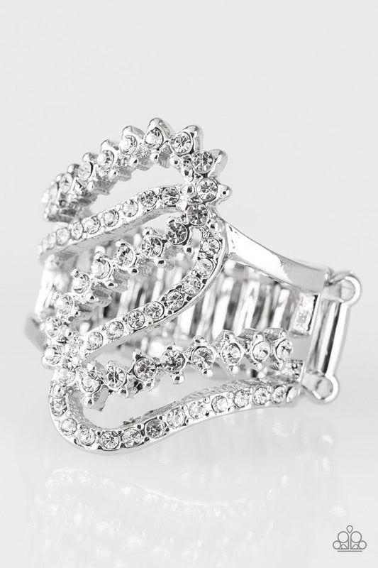 Make Waves White Rhinestone Ring Paparazzi R0045