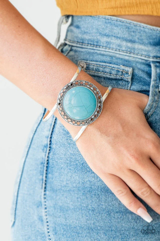 RODEO  Rage Blue Turquoise Stone Cuff Bracelet Paparazzi B0105