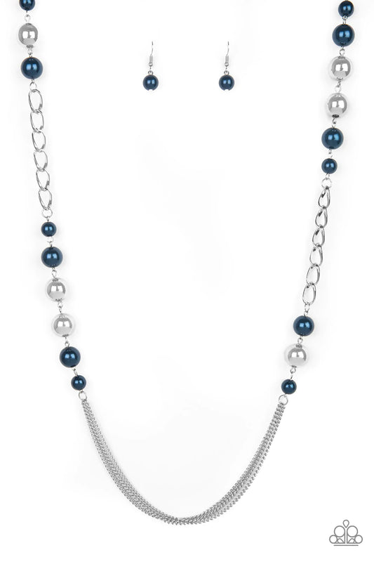 Uptown Talker Blue and Silver Pearl Bead Necklace Paparazzi N0050