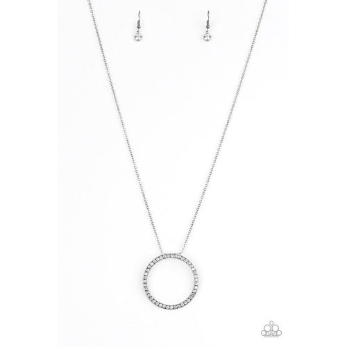 Center Of Attention Black Hoop White Rhinestone Necklace Paparazzi N0499