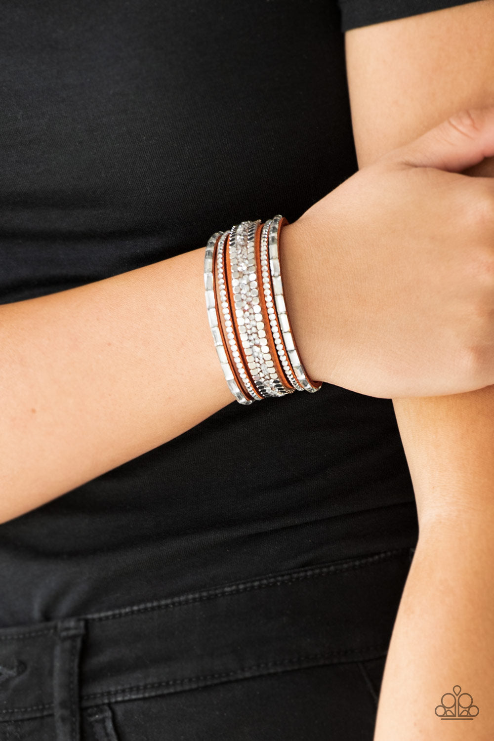 Rebel In Rhinestones - Orange Wrap Bracelet Paparazzi B0195