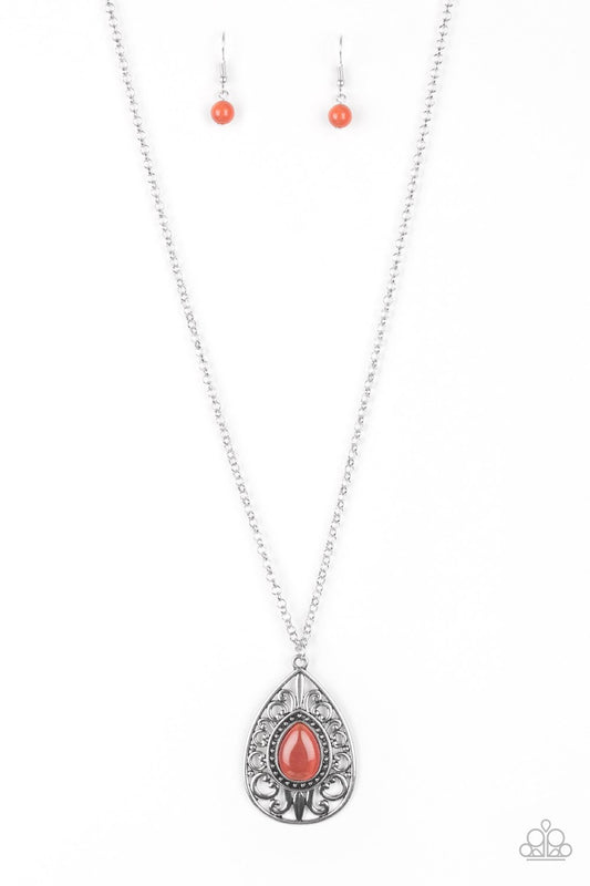 Modern Majesty Orange Moonstone Filigree Necklace Paparazzi N0208