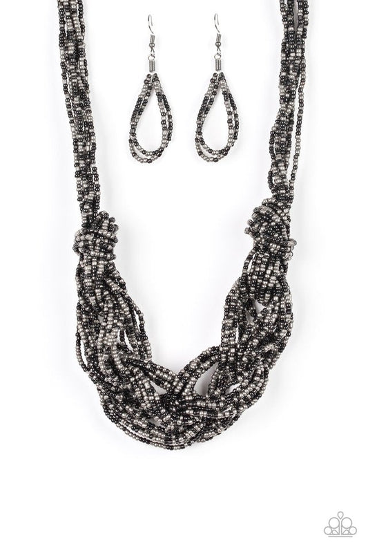 City Catwalk Black And Gunmetal Seed Bead Necklace Paparazzi N0626