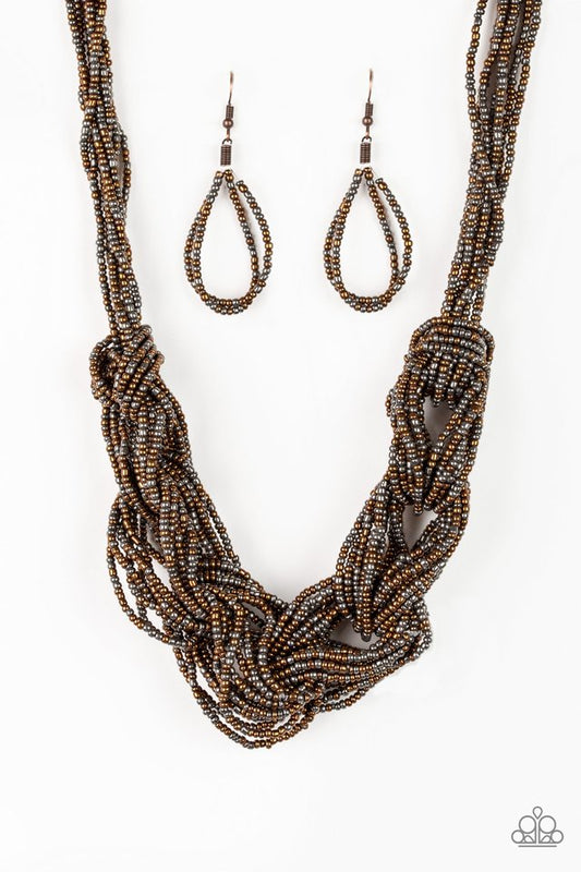 City Catwalk Copper And Gunmetal Seed Bead Necklace Paparazzi N0596