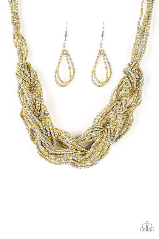 City Catwalk Gold And Silver Seed Bead Necklace Paparazzi N0591