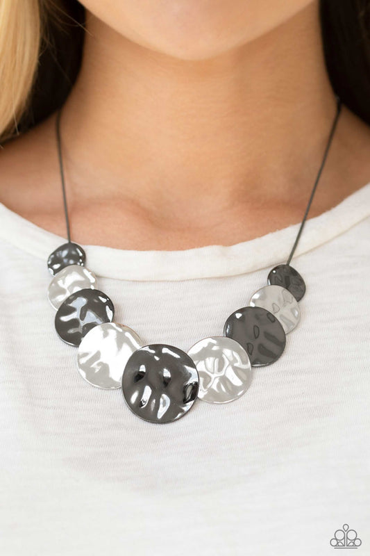 A Daring DISCovery - Black Gunmetal Hammered Necklace Paparazzi N1662