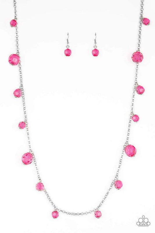 Glow Rider Pink Glassy Crystal Like Bead Necklace Paparazzi N0107