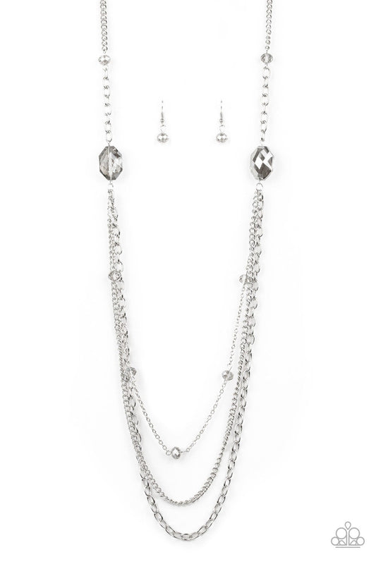 Dare To Dazzle Silver Crystal Bead Necklace Paparazzi N0297