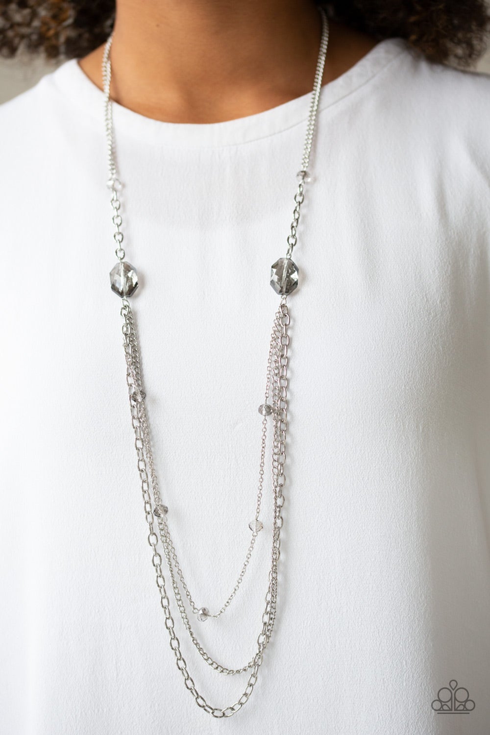 Dare To Dazzle Silver Crystal Bead Necklace Paparazzi N0297