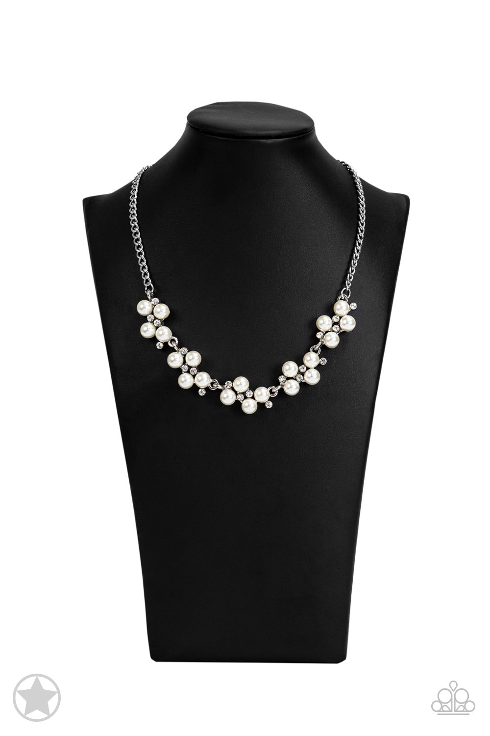 Love Story White Pearl & Rhinestone Blockbuster Necklace Paparazzi N0285