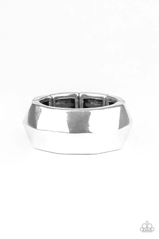 Industrial Mechanic Silver Geometric Faceted Ring R0044