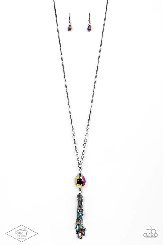 Fringe Flavor Multi Color Oil Spill Long Necklace Life Of The Party Black Diamond Exclusive Paparazzi N1362