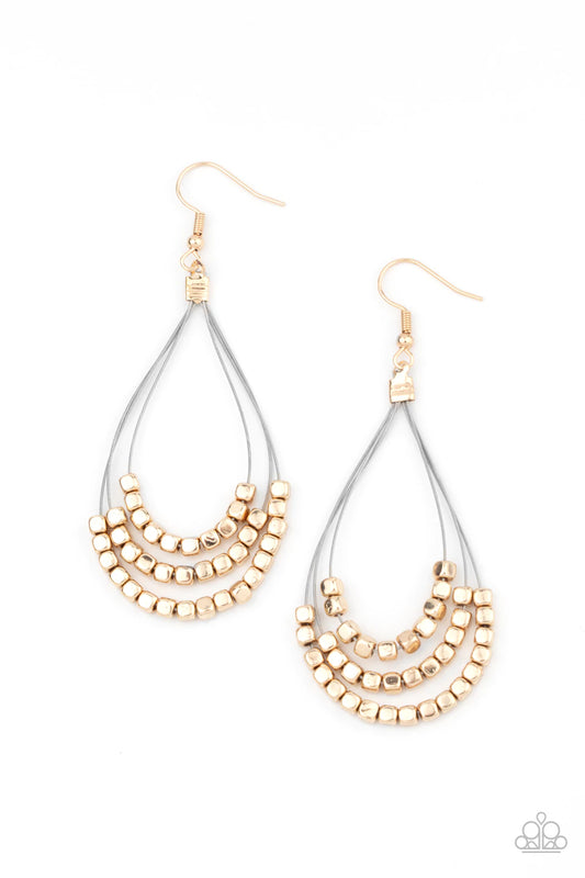 Off the Blocks Shimmer Gold Earrings Paparazzi E0049
