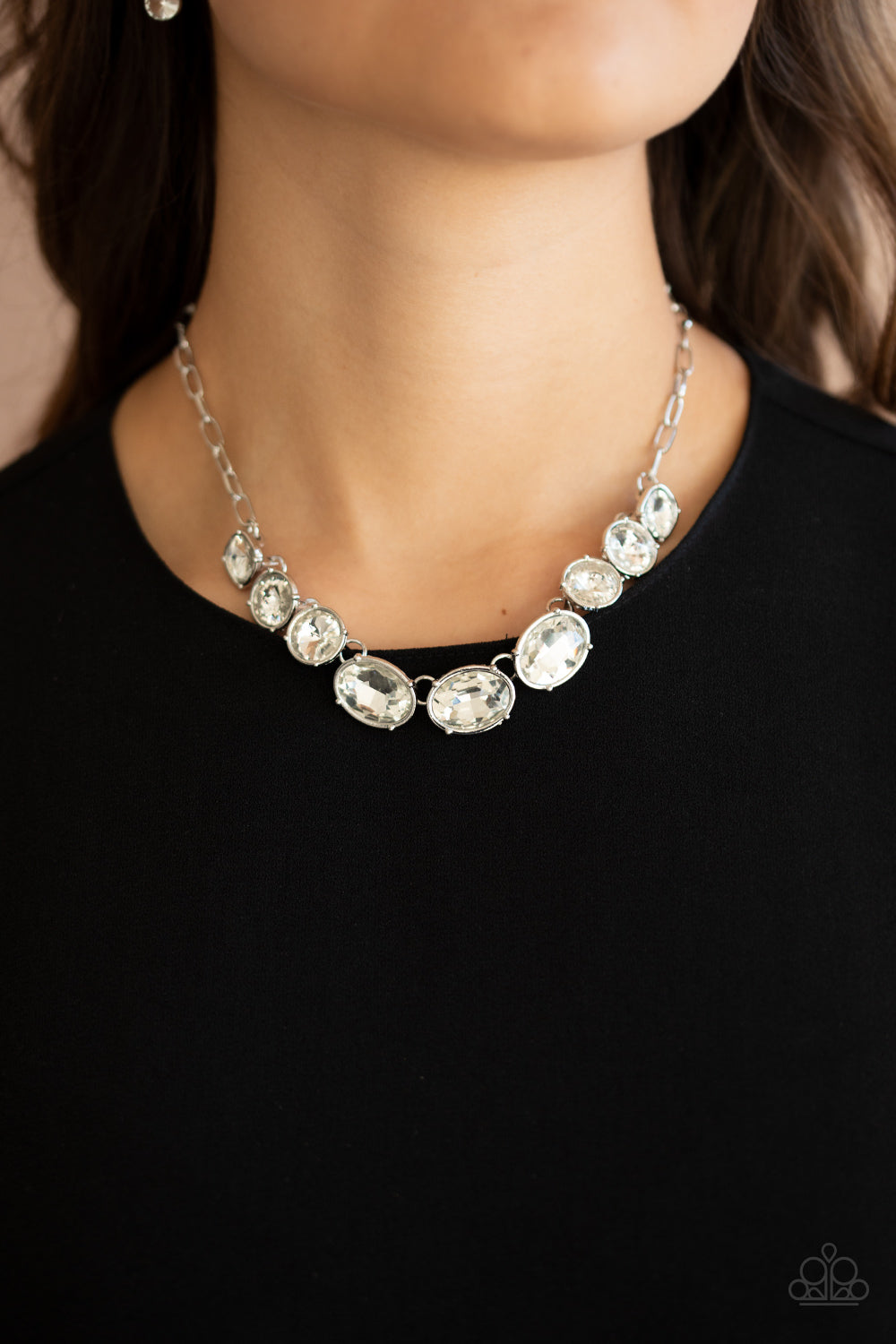 Gorgeously Glacial - White Rhinestone Necklace Paparazzi N0361