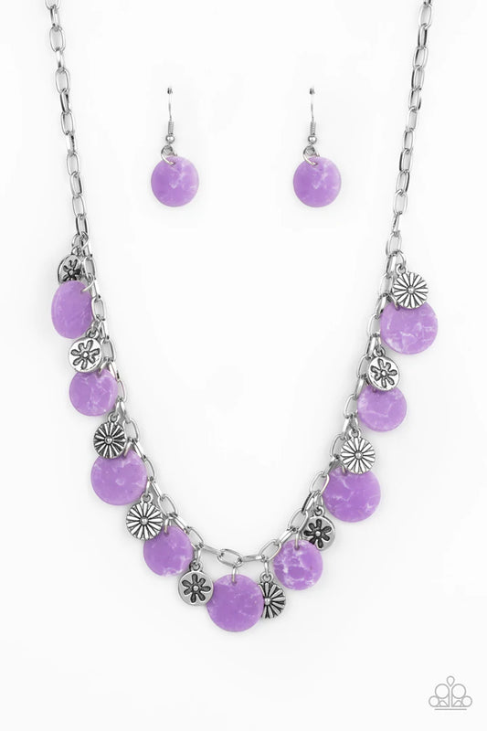 Flower Powered Purple Silver Floral Charm Necklace N0157